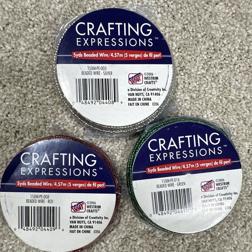 Crafting Expressions Glass Seed bead 5 Yds Spools Silver Green Red